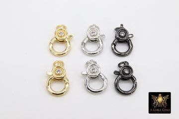 Cubic Zirconia Lobster Clasp, NEW Gold Black Silver Double Sided Claw #2362, CZ Pave Jewelry Findings